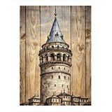 Tablomega Ahşap Fon Galata Kulesi Mdf Poster 25cmx 35cm