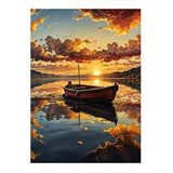 Tablomega Ahşap Tekne Ve Gün Batımı Art Mdf Tablo 35cm X50cm