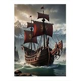 Tablomega Ahşap Yelkenli Gemi Desenli Ahşap Tablo 25cmx 35cm