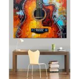Tablomega Akustik Gitar Yanık Tonlar Dekoratif Kanvas - Mdf Ahşap Tablo