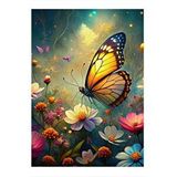 Tablomega Altın Kanatlı Kelebek Ve Çiçekler Desenli Ahşap Tablo 25cmx 35cm