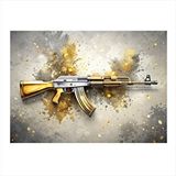 Tablomega Altın Rengi Ak-47 Dekoratif Ahşap Tablo 35cm X50cm