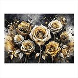 Tablomega Altın Rengi Güller Mdf Poster 35cm X50cm