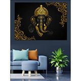 Tablomega Altın Süslü Ganesha Figürü Dekoratif Kanvas - Mdf Ahşap Tablo