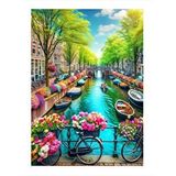 Tablomega Amsterdam Çiçekli Bisikletler Desenli Ahşap Tablo 35cm X50cm