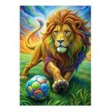 Tablomega Aslan Ve Futbol Topu Hediyelik Ahşap Tablo 35cm X50cm