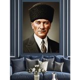 Tablomega Atatürk Kalpaklı Portre Resmi Dekoratif Kanvas - Mdf Ahşap Tablo