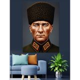 Tablomega Atatürk Kalpaklı Renkli Portre Dekoratif Kanvas - Mdf Ahşap Tablo