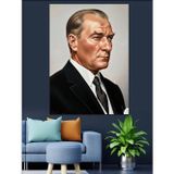 Tablomega Atatürk Siyah Ceketli Portre Dekoratif Kanvas - Mdf Ahşap Tablo