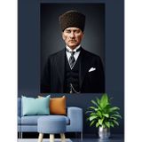 Tablomega Atatürk Takım Elbiseli Portre Dekoratif Kanvas - Mdf Ahşap Tablo