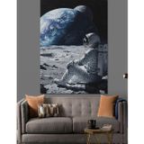 Tablomega Ayda Oturan Astronot Siyah Dekoratif Kanvas - Mdf Ahşap Tablo