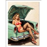 Tablomega Bagajda Oturan Pin Up Bikini Kadın Dekoratif Kanvas - Mdf Ahşap Tablo