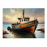 Tablomega Balıkçı Teknesi Modern Ahşap Tablo 25cmx 35cm
