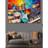 Tablomega Bateri Ve Gitar Seti Dekoratif Kanvas - Mdf Ahşap Tablo