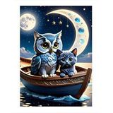 Tablomega Baykuş Ve Kedi Sandalda Hediyelik Ahşap Tablo 35cm X50cm