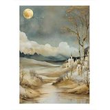Tablomega Beyaz Binalar Ve Ay Mdf Poster 25cmx 35cm