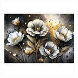 Tablomega Beyaz Çiçekler Desenli Ahşap Tablo 25cmx 35cm