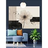 Tablomega Beyaz Çiçekli Minimal Çizim Dekoratif Kanvas - Mdf Ahşap Tablo