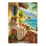Tablomega Beyaz Elbiseli Kadın Ve Manzara Hediyelik Ahşap Tablo 35cm X50cm