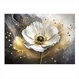 Tablomega Beyaz Gelincik Çiçeği Model Ahşap Tablo 35cm X50cm
