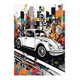 Tablomega Beyaz Kaplumbağa Araba Art Mdf Poster 25cmx 35cm