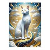 Tablomega Beyaz Kedi Modern Ahşap Tablo 35cm X50cm