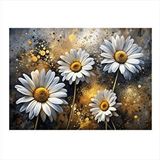 Tablomega Beyaz Papatyalar Desenli Ahşap Tablo 25cmx 35cm