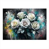 Tablomega Beyaz Renk Güller Dekoratif Ahşap Tablo 35cm X50cm