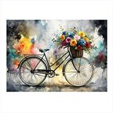 Tablomega Bisiklet Ve Çiçekler Hediyelik Ahşap Tablo 25cmx 35cm