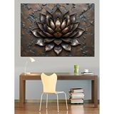 Tablomega Bronz Lotus Çiçek Figürü Dekoratif Kanvas - Mdf Ahşap Tablo