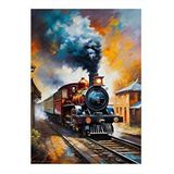 Tablomega Buharlı Tren Desenli Ahşap Tablo 35cm X50cm