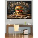 Tablomega Burger House Nostaljik Yemek Tabelası Dekoratif Kanvas - Mdf Ahşap Tablo - 50x70 Cm