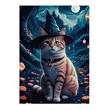 Tablomega Cadı Şapkalı Kedi Model Ahşap Tablo 35cm X50cm
