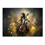 Tablomega Çello Çalan Kadın Modern Ahşap Tablo 35cm X50cm