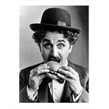 Tablomega Charlie Chaplin Hamburger Yiyor Modern Ahşap Tablo 35cm X50cm