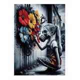 Tablomega Çiçek Grafitisi Yapan Çocuk Desenli Mdf Tablo 35cm X50cm