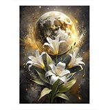 Tablomega Çiçekler Ve Ay Dekoratif Ahşap Tablo 25cmx 35cm