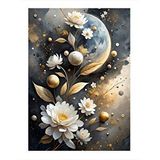 Tablomega Çiçekler Ve Ay Hediyelik Ahşap Tablo 35cm X50cm