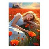 Tablomega Çiçeklere Yatan Kız Art Mdf Poster 35cm X50cm