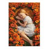 Tablomega Çiçeklere Yatan Kız Hediyelik Ahşap Tablo 35cm X50cm