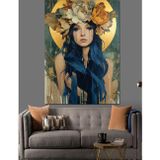 Tablomega Çiçekli Kadın Art Nouveau Dekoratif Kanvas - Mdf Ahşap Tablo