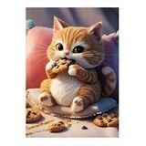 Tablomega Çikolatalı Kurabiye Yiyen Kedi Desenli Ahşap Tablo 25cmx 35cm