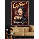 Tablomega Coffee Emergency Brew Retro Tabela Dekoratif Kanvas - Mdf Ahşap Tablo