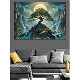 Tablomega Dağlar Arasında Bonsai Ağaç Dekoratif Kanvas - Mdf Ahşap Tablo