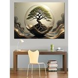 Tablomega Dairesel Bonsai Ağaç Kompozisyonu Dekoratif Kanvas - Mdf Ahşap Tablo