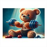Tablomega Dambıl Kaldıran Sevimli Ayı Dekoratif Mdf Tablo 35cm X50cm