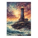 Tablomega Deniz Feneri Ve Dalgalar Desenli Ahşap Tablo 35cm X50cm