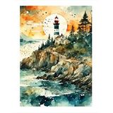 Tablomega Deniz Feneri Ve Kayalıklar Hediyelik Ahşap Tablo 25cmx 35cm