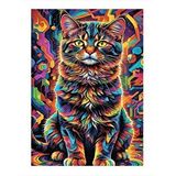 Tablomega Desenli Boyalar Ve Kedi Model Ahşap Tablo 35cm X50cm