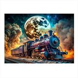 Tablomega Dolunay Ve Buharlı Tren Lokomotif Hediyelik Ahşap Tablo 25cmx 35cm